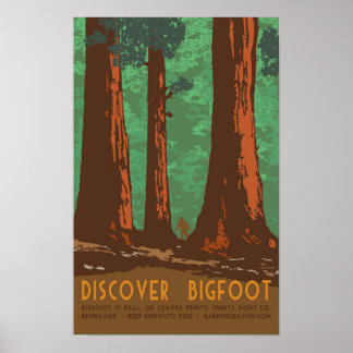 Entdecken Sie Bigfoot im Redwood Forrest Poster