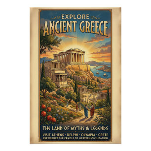 Entdecken Sie das alte Griechenland Vintage-Reisep Poster
