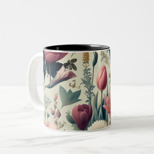 Entdecken Sie das Atemberaubende botanische Muster Zweifarbige Tasse (Vorderseite Links)