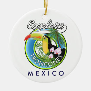 Entdecken Sie das Retro-Logo von Troncones Mexico Keramik Ornament