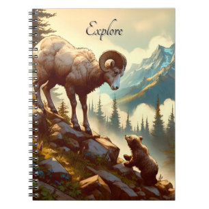 Entdecken Sie den Bighorn Sheep Grizzly Cub Mounta Notizblock