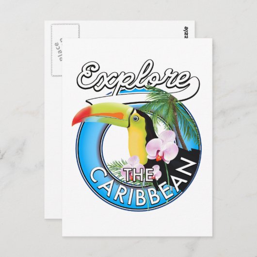 Entdecken Sie den karibischen Reisepflaster. Postkarte (Vorne/Hinten)