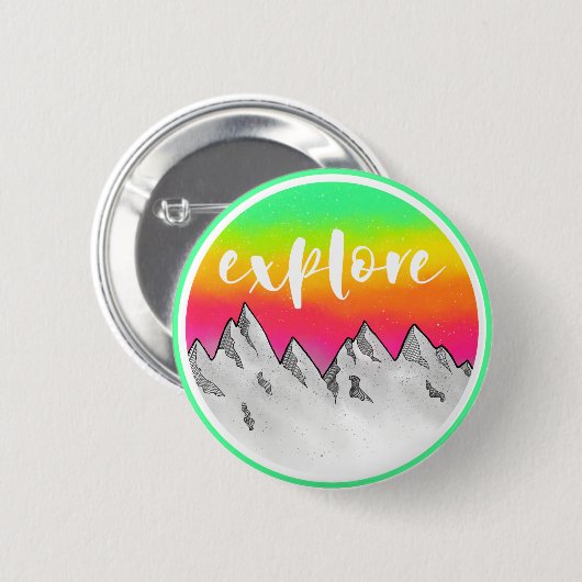 Entdecken Sie die Bergszene mit Aquarell Button (Vorne & Hinten)