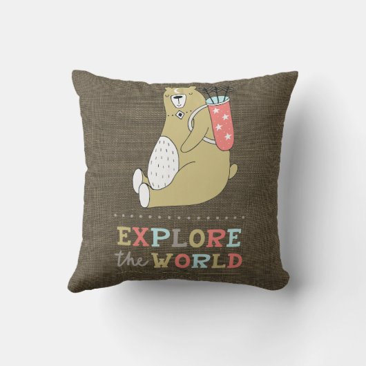 Entdecken Sie die Kinder des Boho-Bären Kissen (Rückseite)