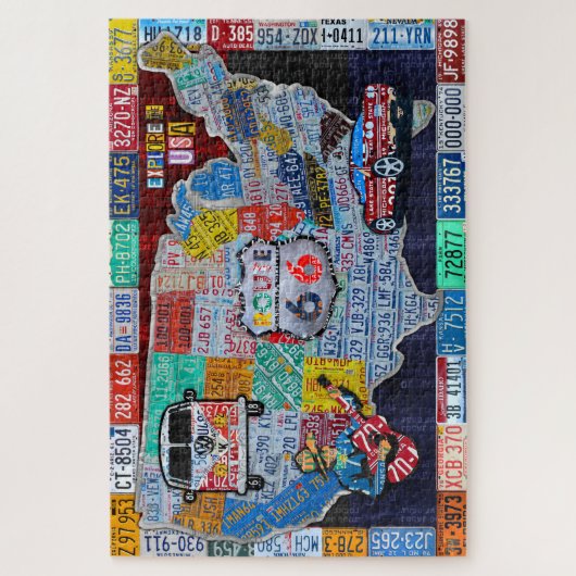Entdecken Sie die USA License Plate Art Collage Puzzle (Vertikal)