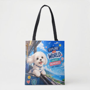 Entdecken Sie die Welt – Glückliches Anime-Maltese Tasche