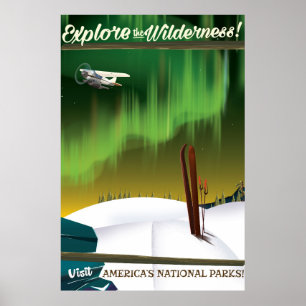 Entdecken Sie die Wildnis USA Ski-Reiseplakat Poster