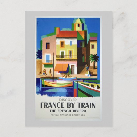 Entdecken Sie Frankreich mit Train Vintage Poster Postkarte (Vorderseite)