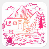 Entdecken Sie mehr Rosa Camper Van Mountain Nature Quadratischer Aufkleber (Vorderseite)