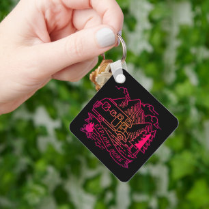 Entdecken Sie mehr Rosa Camper Van Mountain Nature Schlüsselanhänger