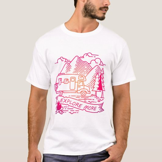 Entdecken Sie mehr Rosa Camper Van Mountain Nature T-Shirt (Vorderseite)