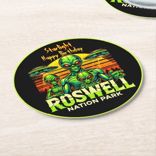 Entdecken Sie Roswell's UFO Hotspot noch heute! Runder Pappuntersetzer (Angewinkelt)