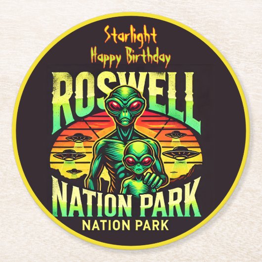 Entdecken Sie UFO Lore in Roswell! Runder Pappuntersetzer (Vorderseite)