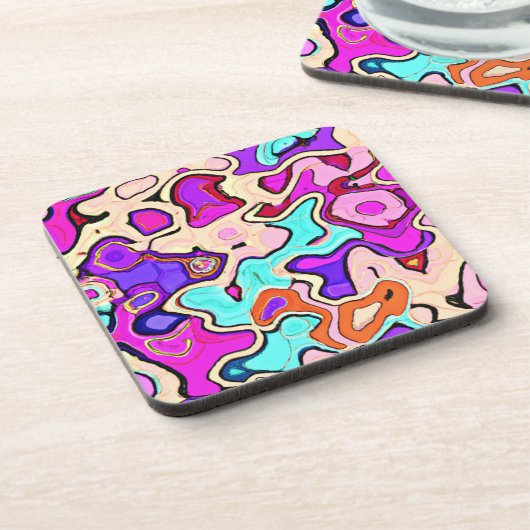Entdecken Sie unsere farbenfrohen Muster Kunst Getränkeuntersetzer (Linke Seite)