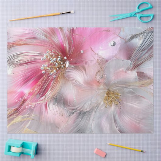 Entdeckende Abstrakte zarte Blumenblätter rosa Seidenpapier (Basteln)