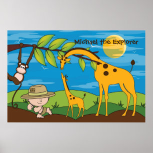 Entdecker auf einem Dschungelsafari Kinderraum-Dek Poster