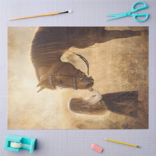 Entdeckungsross und Mädchen im Feld Seidenpapier (Basteln)