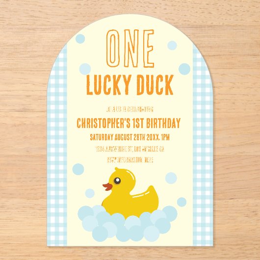 Ente 1. Geburtstag Acryleinladungen (Vorderseite)