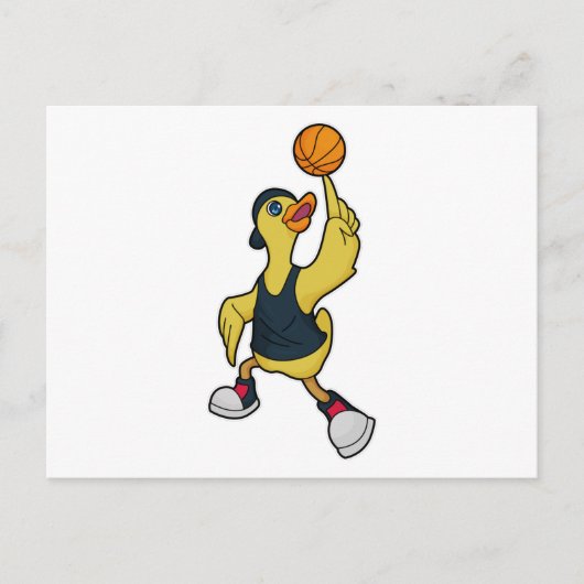 Ente als Baskeballspieler mit Basketball Postkarte (Vorderseite)
