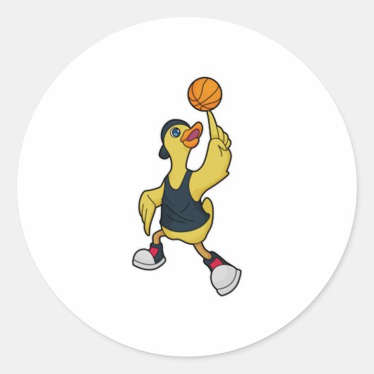 Ente als Baskeballspieler mit Basketball Runder Aufkleber (Vorderseite)