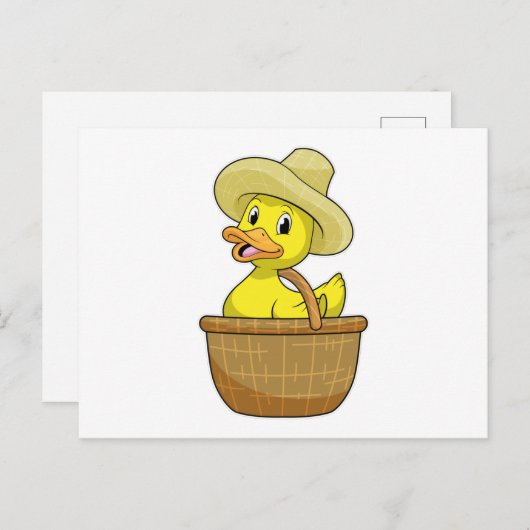 Ente als Bauer mit Körbchen Postkarte (Vorne/Hinten)