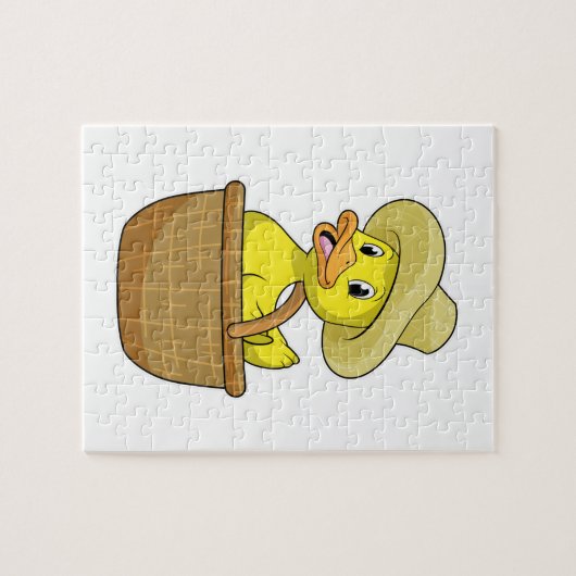 Ente als Bauer mit Körbchen Puzzle (Horizontal)
