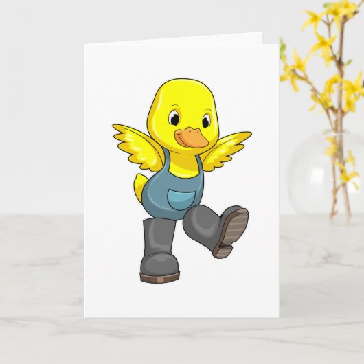 Ente als Bauer mit Stiefeln Karte (Gelbe Blume)
