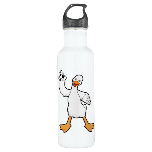Ente als Handballspieler mit Handball Edelstahlflasche (Vorderseite)