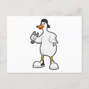 Ente als Handwerker mit Werkzeug & Mütze Postkarte