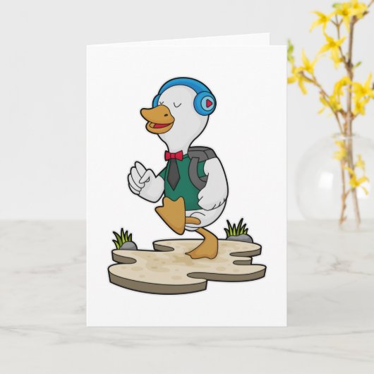 Ente als Hiker mit Rucksack Karte (Gelbe Blume)