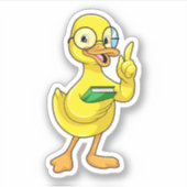 Ente als Lehrer mit Buch & Brille Aufkleber (Vorderseite)