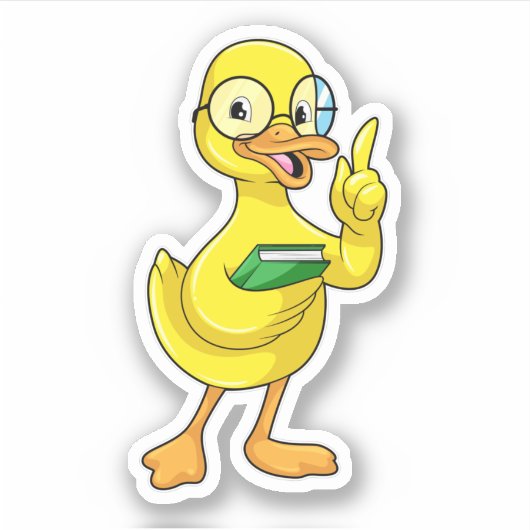 Ente als Lehrer mit Buch & Brille Aufkleber (Vorderseite)