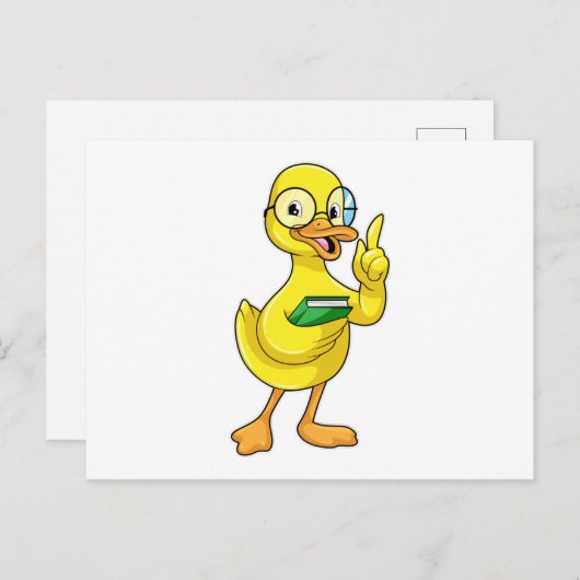 Ente als Lehrer mit Buch & Brille Postkarte (Vorne/Hinten)