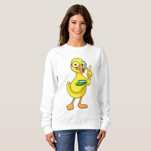 Ente als Lehrer mit Buch & Brille Sweatshirt (Vorne ganz)