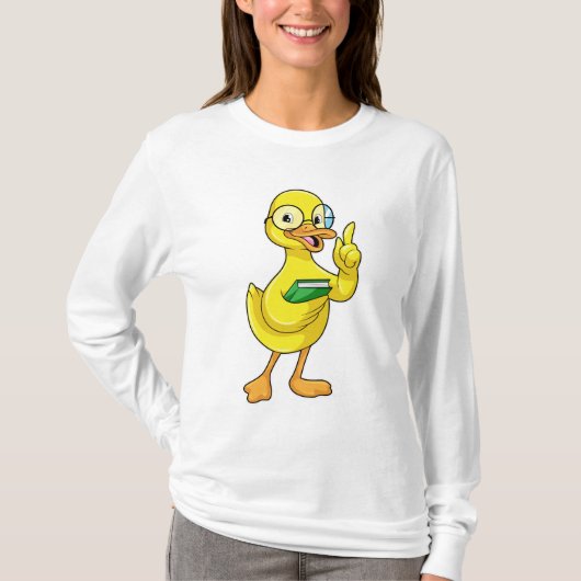 Ente als Lehrer mit Buch & Brille T-Shirt (Vorderseite)