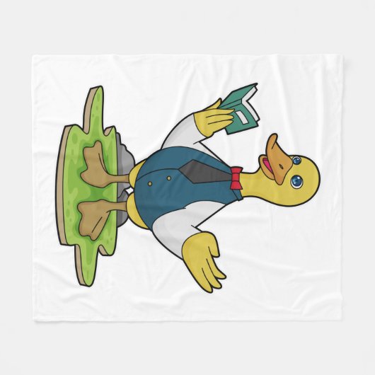 Ente als Lehrer mit Buch Fleecedecke (Vorderseite (Horizontal))