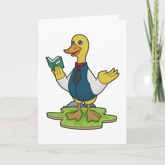 Ente als Lehrer mit Buch Karte (Vorderseite)