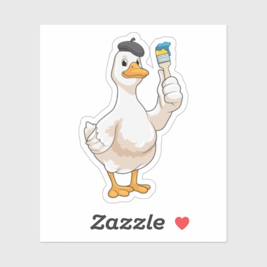 Ente als Maler mit Pinsel Aufkleber (Blatt)