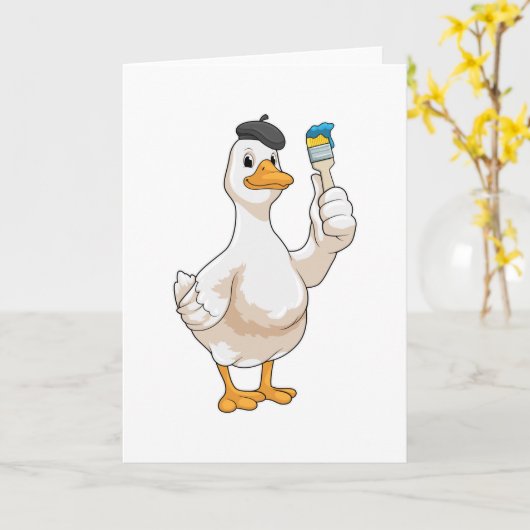 Ente als Maler mit Pinsel Karte (Gelbe Blume)