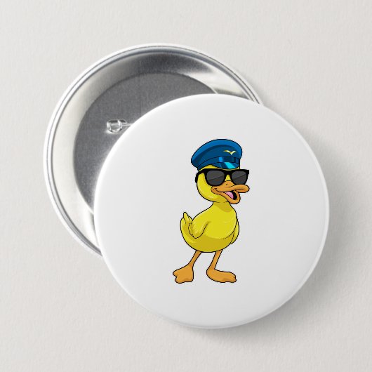 Ente als Pilot mit Pilotenhut Button (Vorne & Hinten)