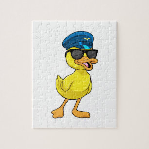 Ente als Pilot mit Pilotenhut Puzzle