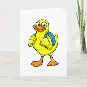 Ente als Schüler mit Rucksack Karte