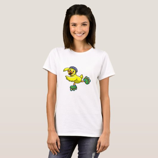 Ente als Skater mit Inline Skate & Helmet T-Shirt (Vorne ganz)