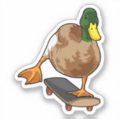 Ente als Skater mit Skateboard Aufkleber (Vorderseite)