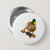 Ente als Skater mit Skateboard Button (Vorne & Hinten)
