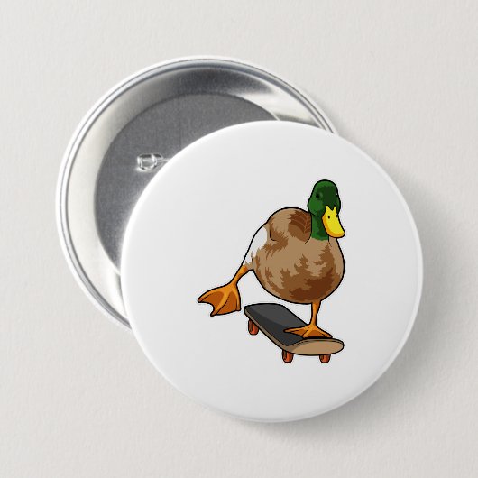 Ente als Skater mit Skateboard Button (Vorne & Hinten)