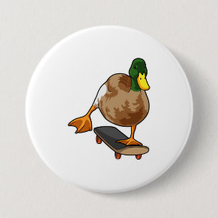 Ente als Skater mit Skateboard Button