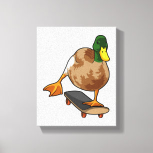 Ente als Skater mit Skateboard Leinwanddruck