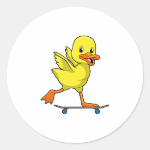 Ente als Skater mit Skateboard Runder Aufkleber