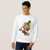 Ente als Skater mit Skateboard Sweatshirt (Vorne ganz)